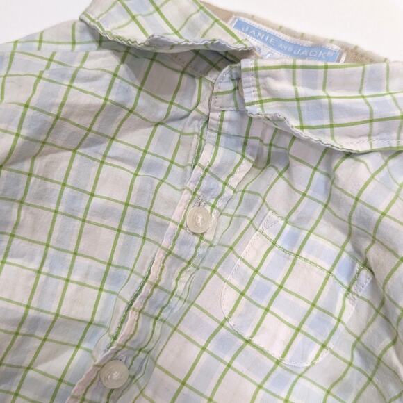 Janie and Jack Button Down Onesie Baby Boys Size 3-6 Green Plaid Collared - Picture 2 of 5